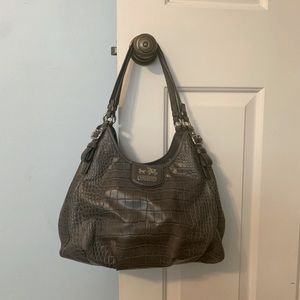 Coach Maggie Grey Croc-Embossed Hobo Bag